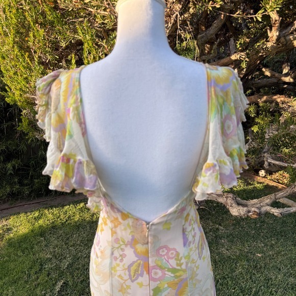 Hartnell Maxi Dress Floral Ruffle Flutter Sleeve V Neck Gown S M Silk - Picture 13 of 14